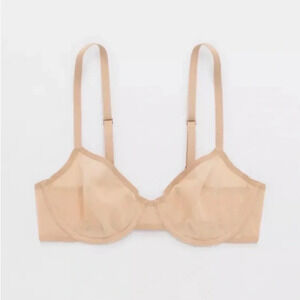 AERIE Real GoodSMOOTHEZ Mesh Unlined Balconette Bra Size 34B In Nude NWT